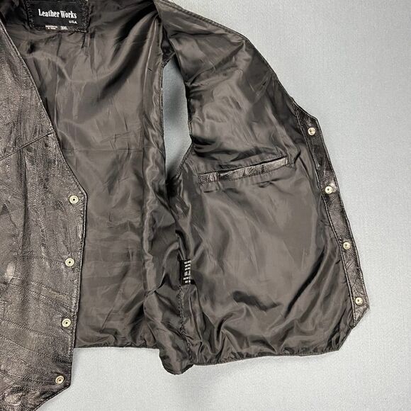 VTG Leather Works Vest Mens 3XL Italian Stone Style Black - Picture 5 of 9